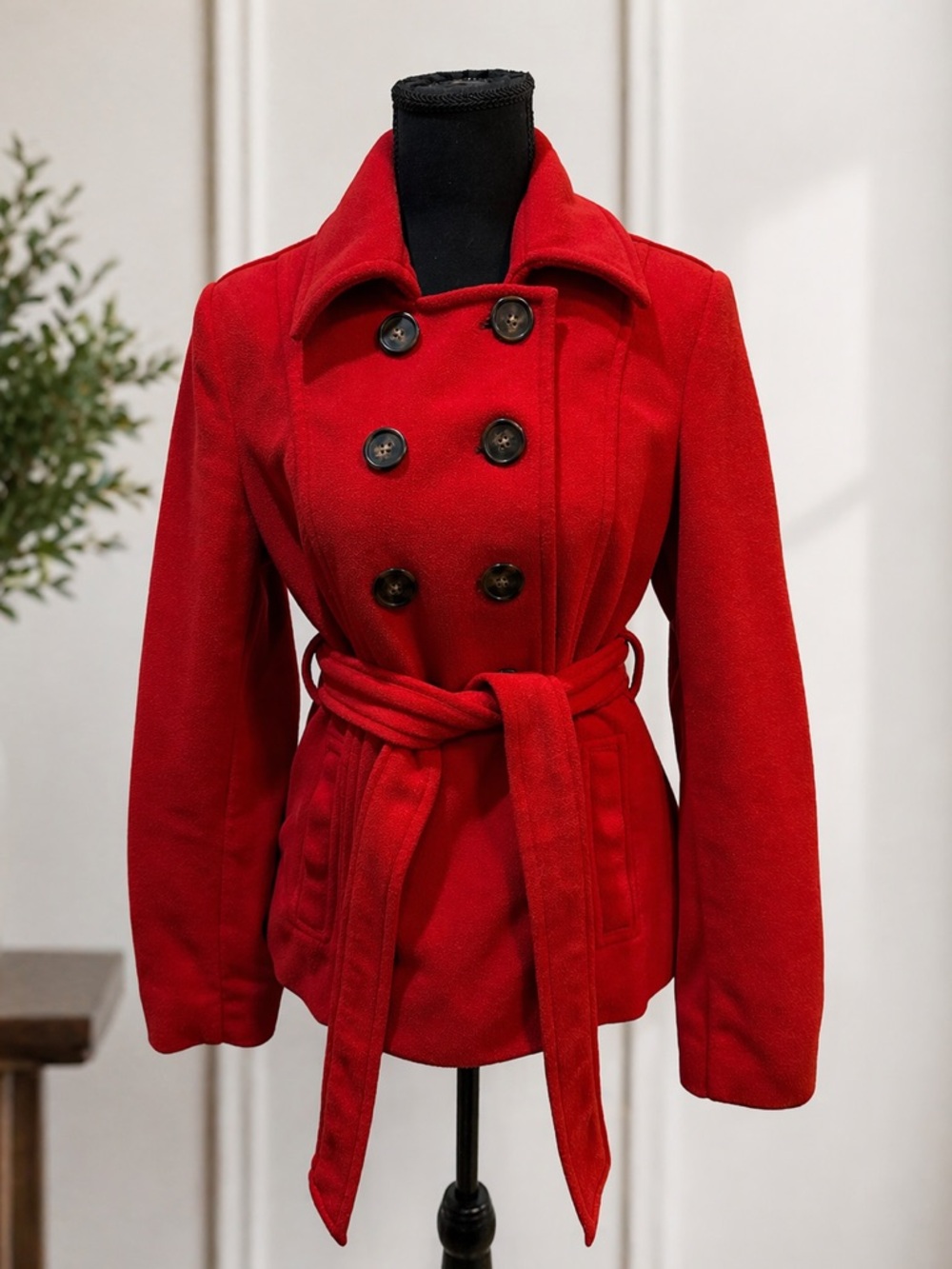 Old Navy Red Double-Breasted Belted Pea Coat